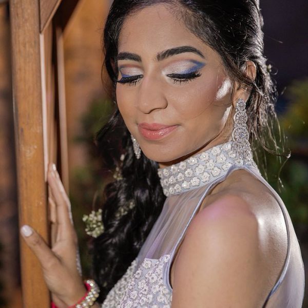 Bold glam cut crease makeup at this bride's sangeet night in Antun's at Hicksville, NY - bridal makeup and hair by Naz Beauty