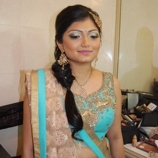 Soft glam makeup on this bride's sangeet night at the Cotillion in Jericho, NY - bridal makeup and hair by Naz Beauty