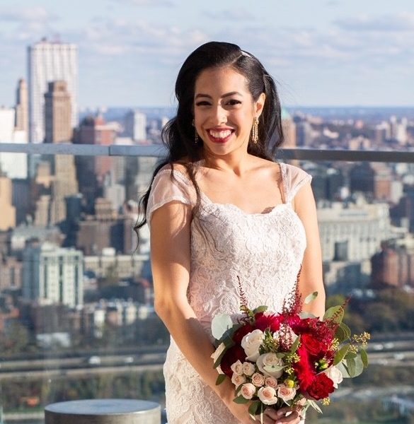 Lovely bride on top of the Andaz Hotel Wall St in NYC - loving her hair and makeup done by yours truly.